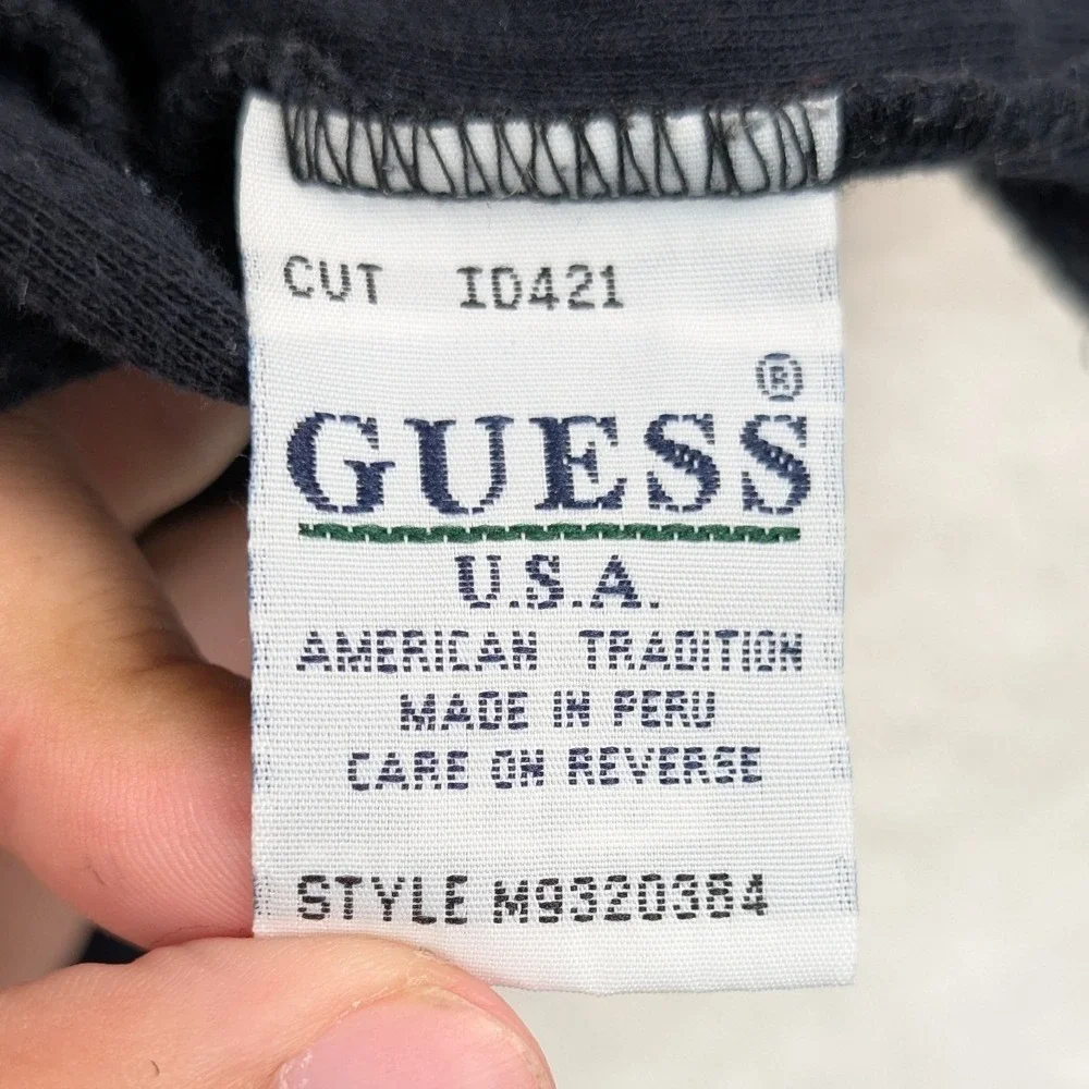 VTG Guess Shirt Men's Large Black V-Neck Ribbed Cotton Skater Streetwear Y2K - Picture 5 of 10